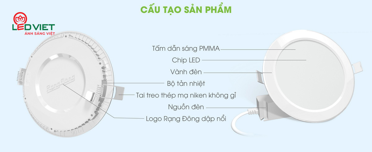 Cấu tạo đèn Led âm trần Rạng Đông PT04.V2 90/7W