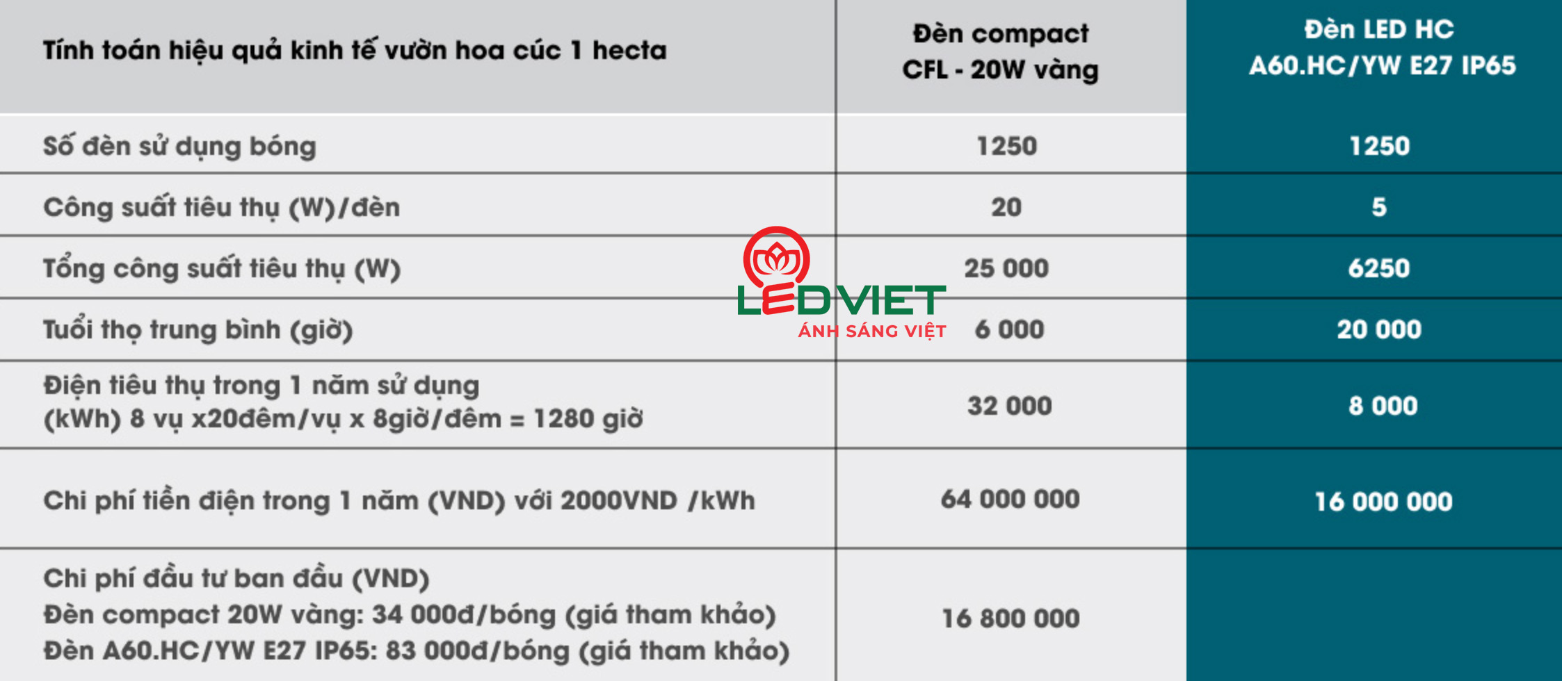 Bài toán kinh tế đèn LED hoa cúc Rạng Đông 5W A60.HC/YW