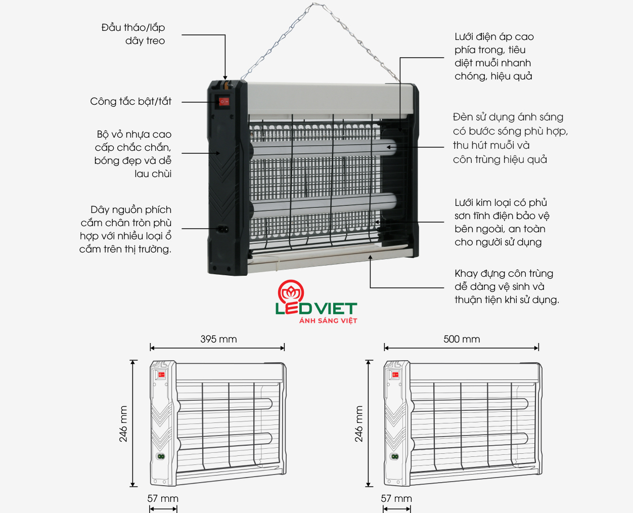 Đèn bắt muỗi DBM02 400x250/4W Rạng Đông